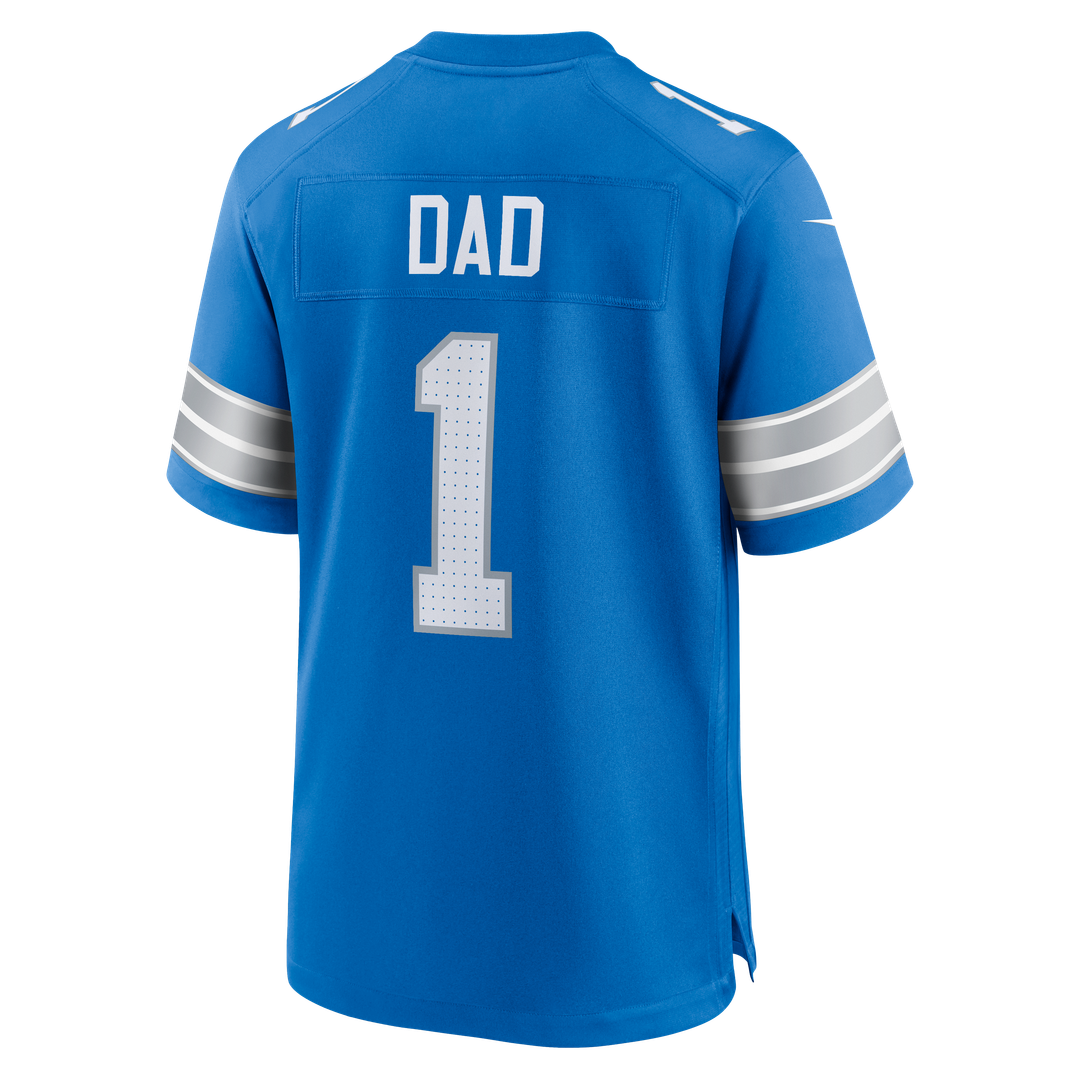 Detroit Lions Number 1 Dad Nike Blue Game Jersey product image 3, provided for visual reference and product detail review
