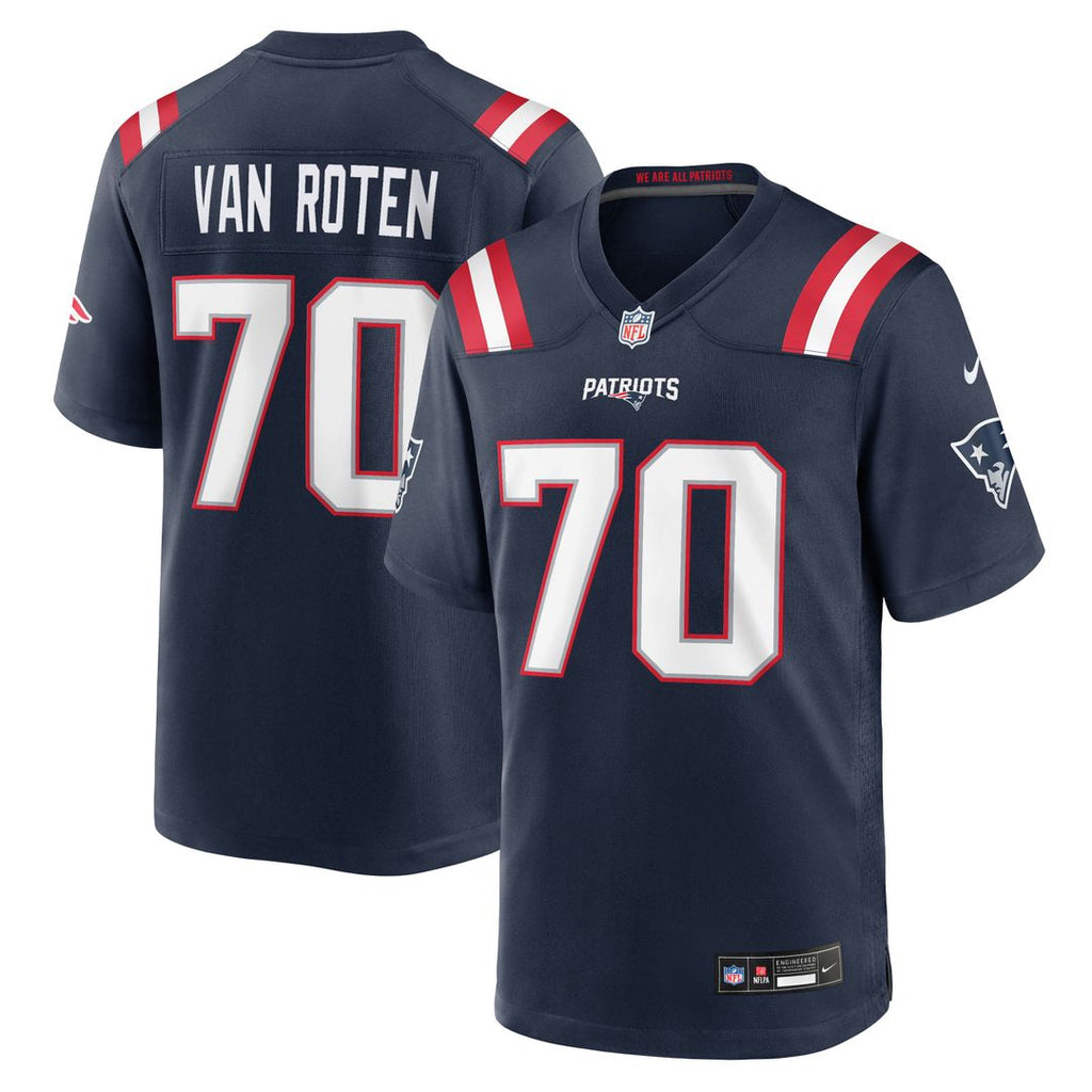 New England Patriots Greg Van Roten Nike Navy Team Game Jersey product image 1, provided for visual reference and product