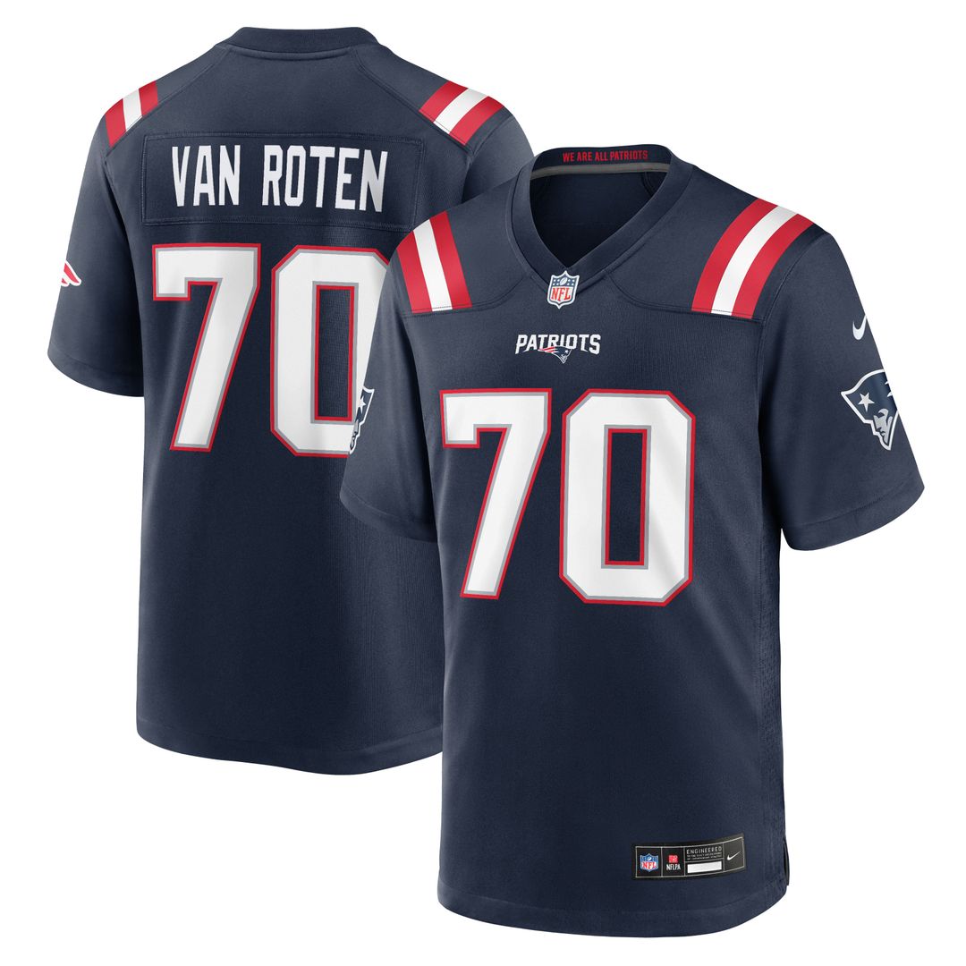 New England Patriots Greg Van Roten Nike Navy Team Game Jersey product image 1, provided for visual reference and product