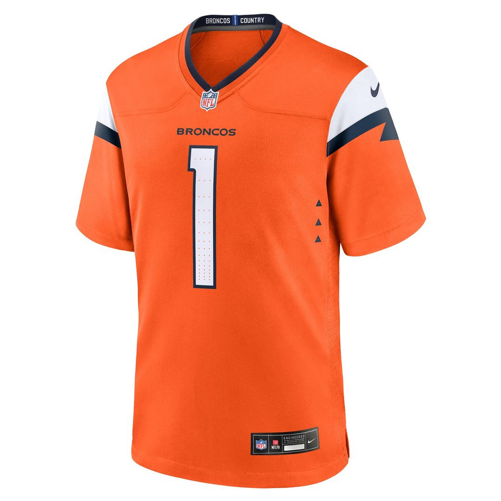 Denver Broncos Number 1 Groom Nike Orange Game Jersey product image 2, provided for visual reference and product detail
