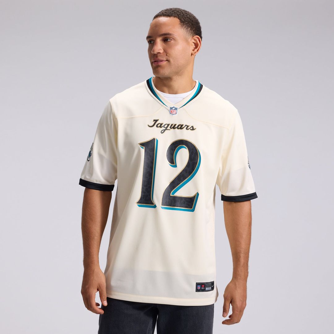 Jacksonville Jaguars Travis Hunter Nike Natural 2026 Rivalries Collection Game Jersey product image 2, provided for visual