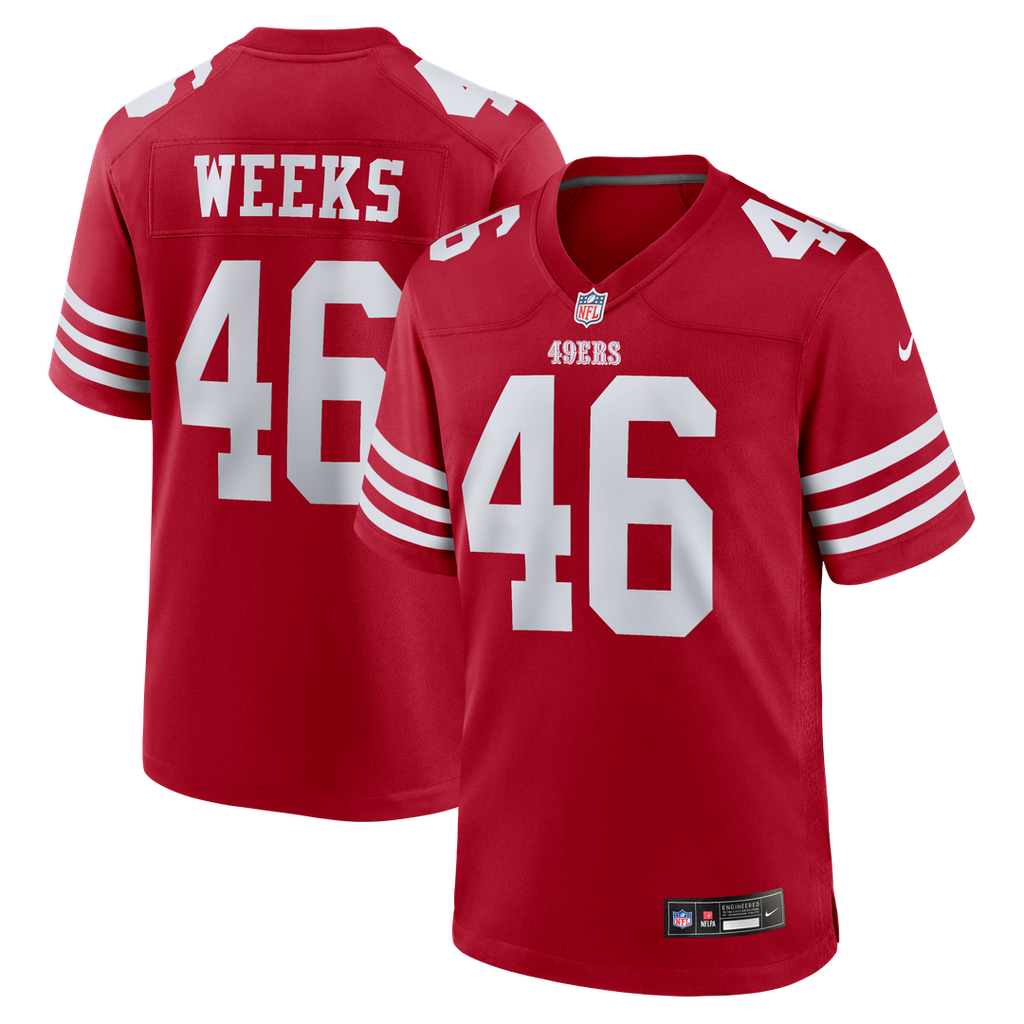 San Francisco 49ers Jon Weeks Nike Scarlet Team Game Jersey product image 1, provided for visual reference and product