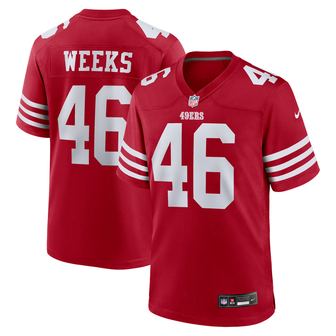 San Francisco 49ers Jon Weeks Nike Scarlet Team Game Jersey product image 1, provided for visual reference and product