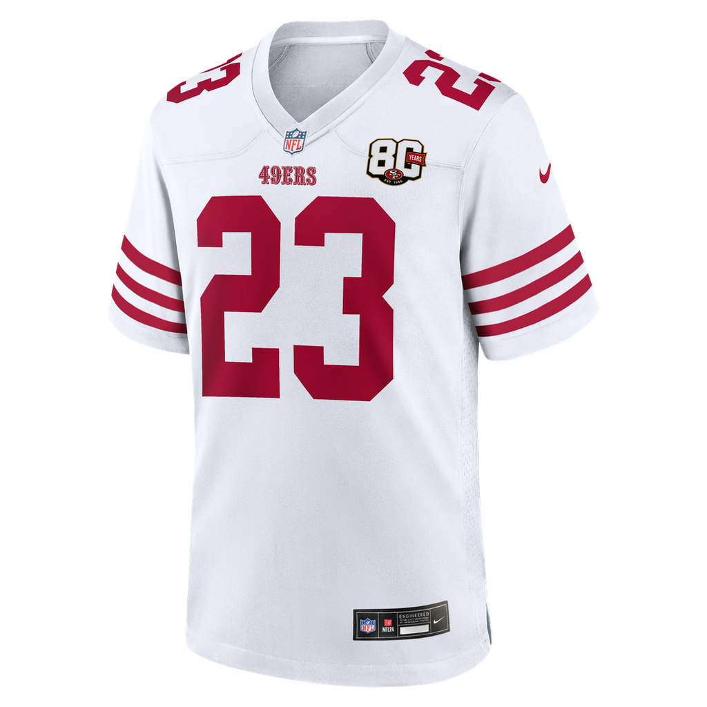 San Francisco 49ers Christian McCaffrey Nike White 80th Anniversary Game Jersey product image 2, provided for visual