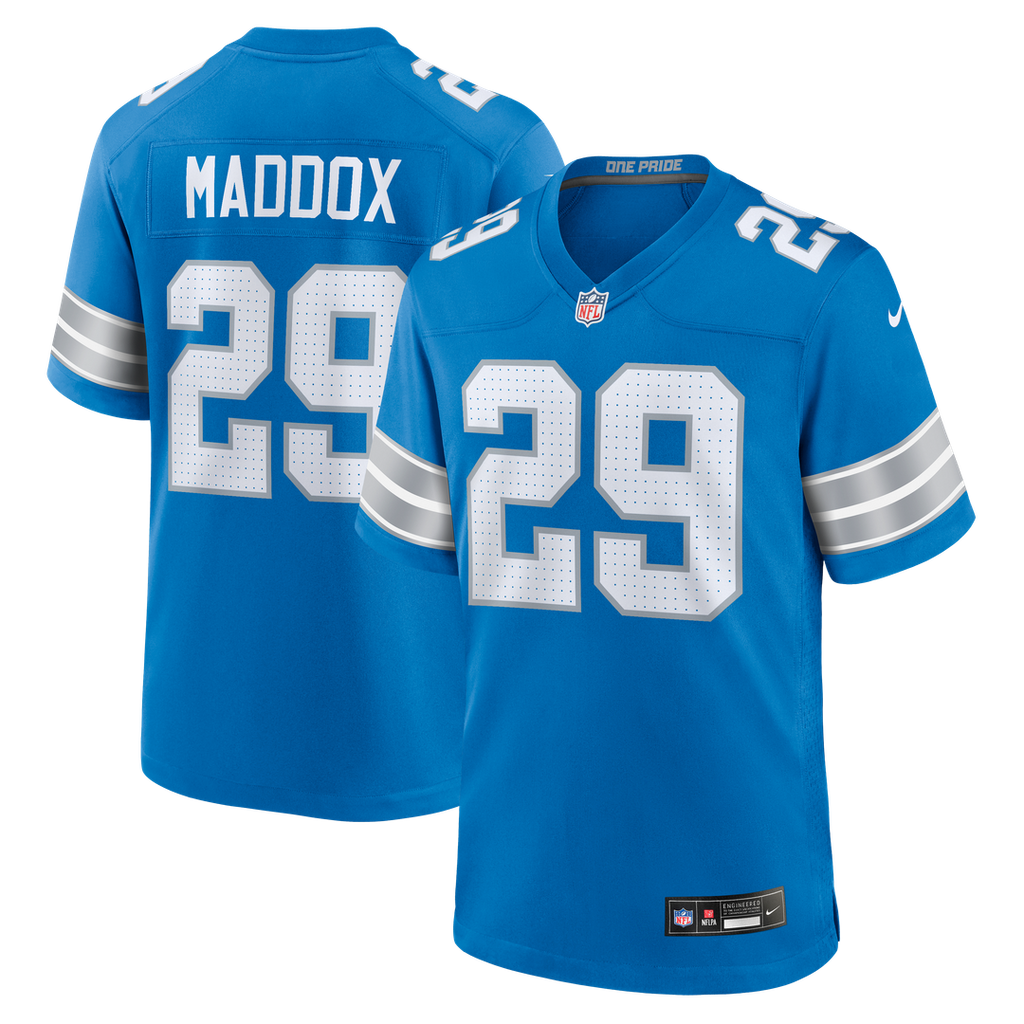 Detroit Lions Avonte Maddox Nike Blue Team Game Jersey product image 1, provided for visual reference and product detail