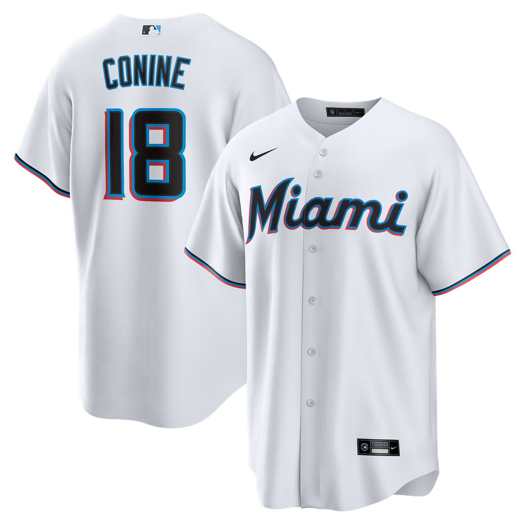 Miami Marlins Griffin Conine Nike White Home Replica Jersey product image 1, provided for visual reference and product