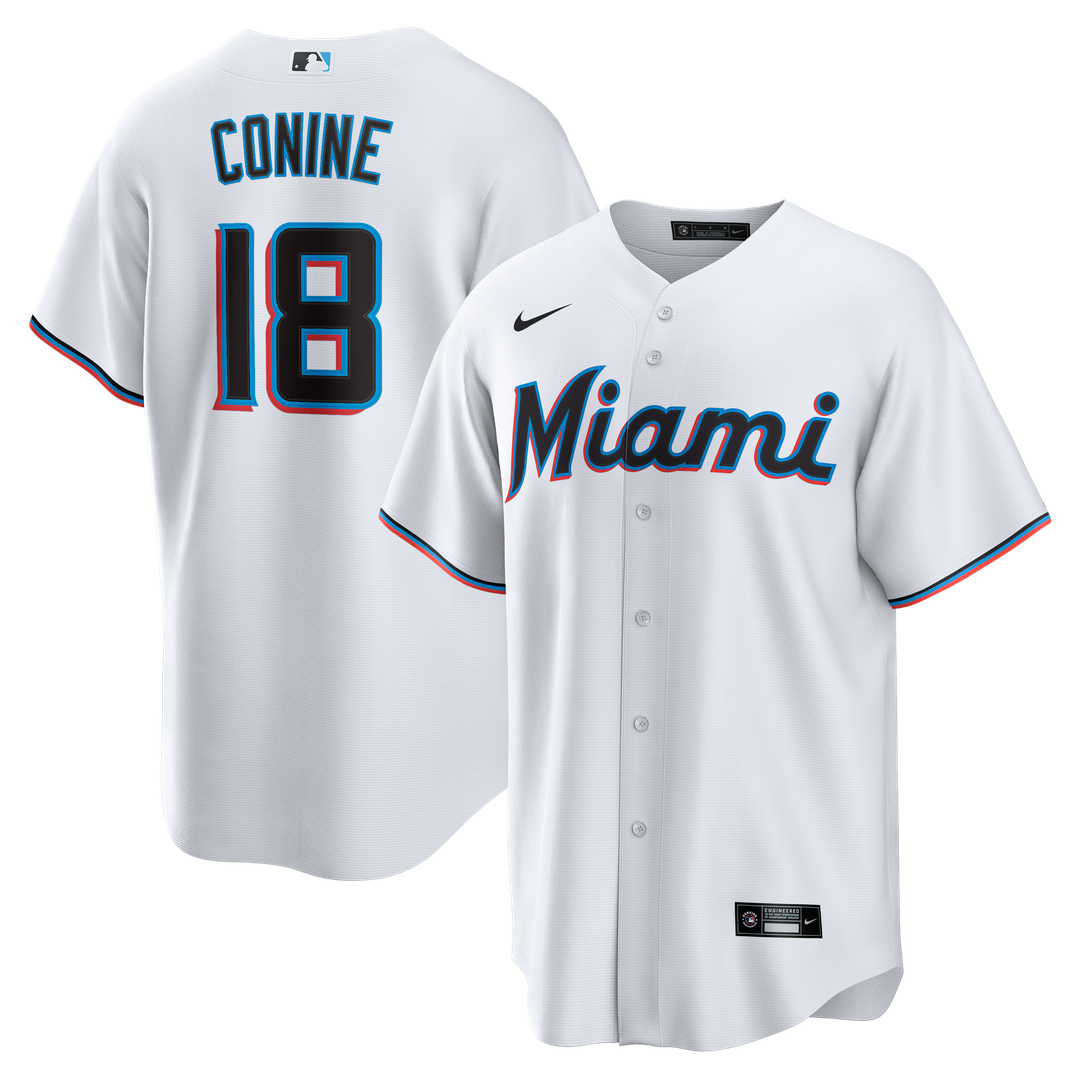 Miami Marlins Griffin Conine Nike White Home Replica Jersey product image 1, provided for visual reference and product