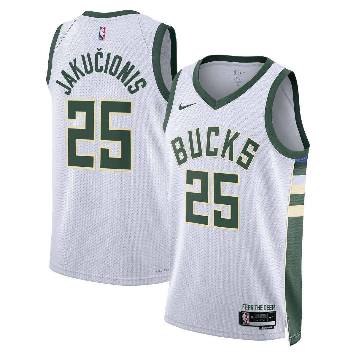 Milwaukee Bucks Nike Association Edition Swingman Jersey - White - Kasparas Jakučionis - Unisex product image 2, provided