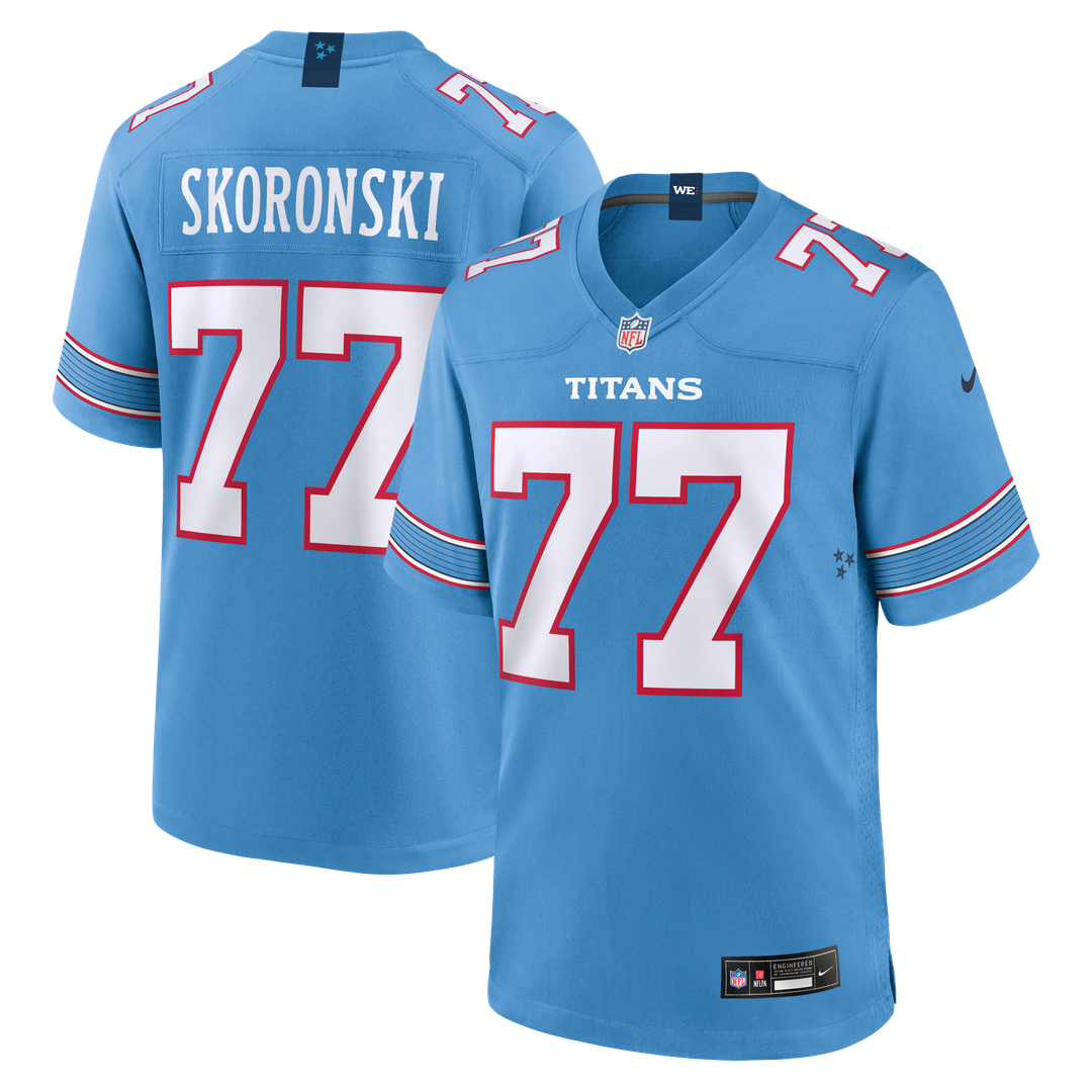 Tennessee Titans Peter Skoronski Nike Light Blue Game Jersey product image 1, provided for visual reference and product