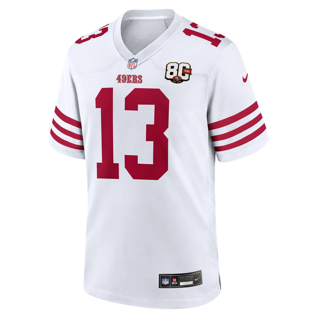 San Francisco 49ers Brock Purdy Nike White 80th Anniversary Game Jersey product image 5, provided for visual reference and