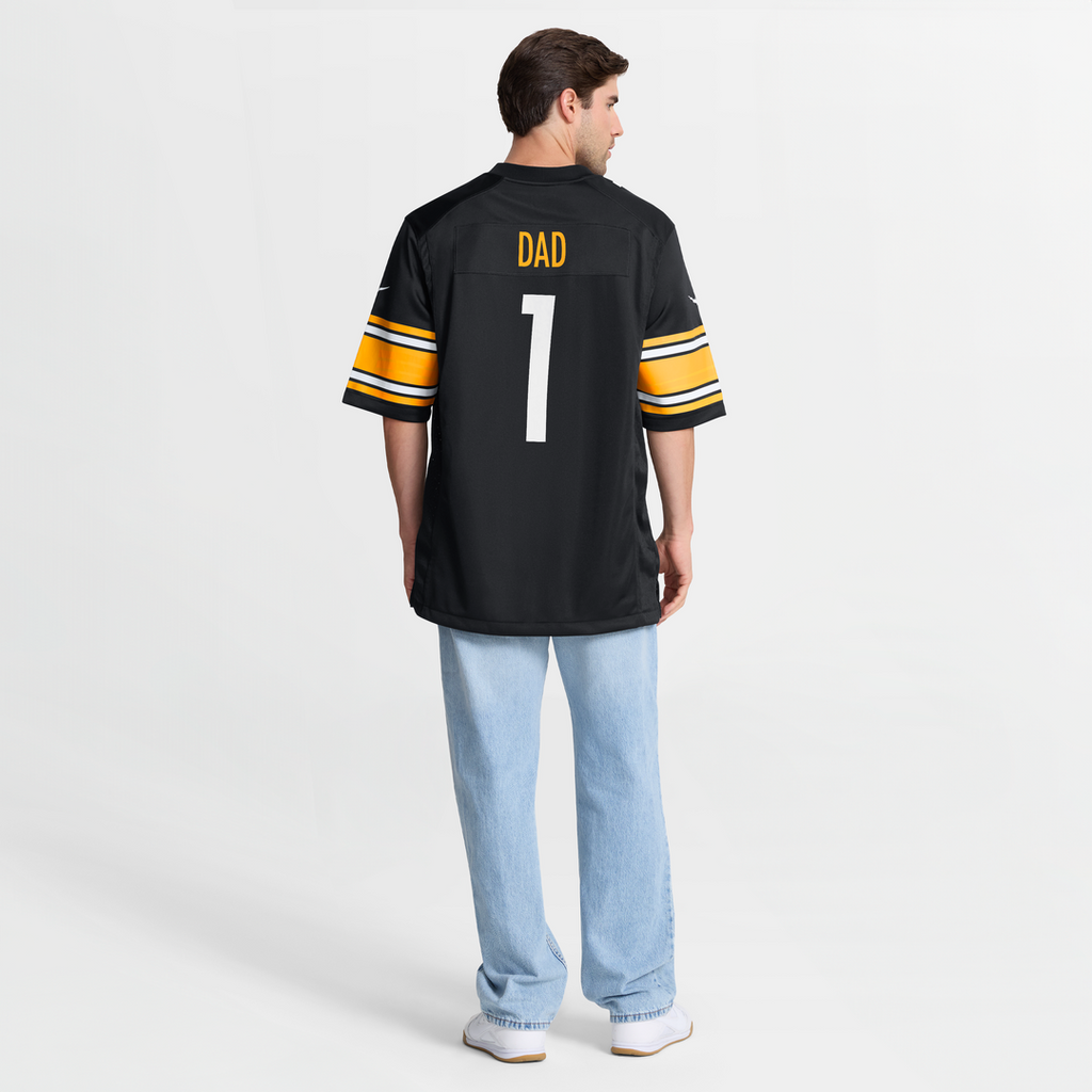 Pittsburgh Steelers Number 1 Dad Nike Black Game Jersey product image 8, provided for visual reference and product detail