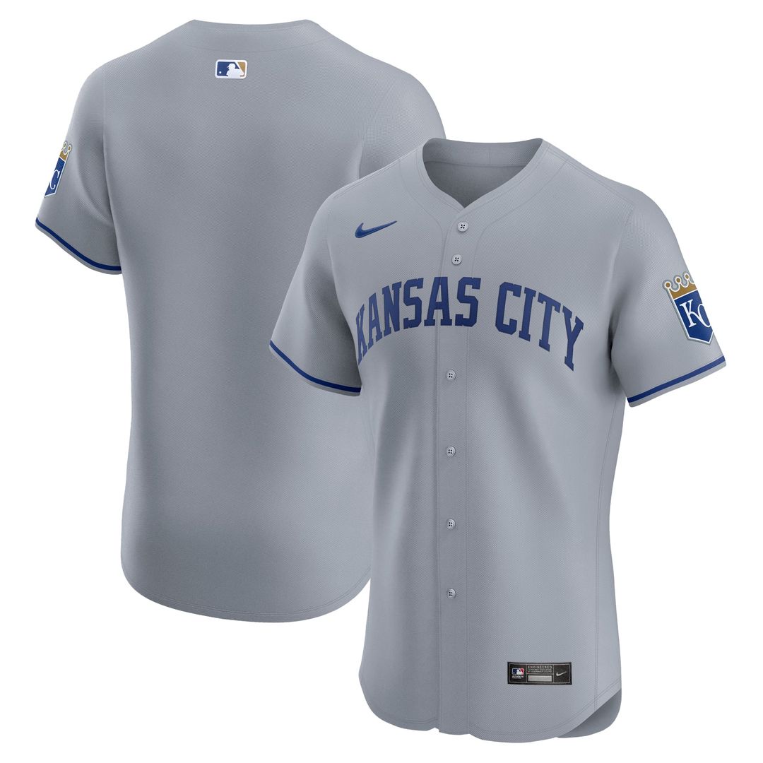 Kansas City Royals Nike Gray Road Vapor Premier Elite Patch Jersey product image 4, provided for visual reference and