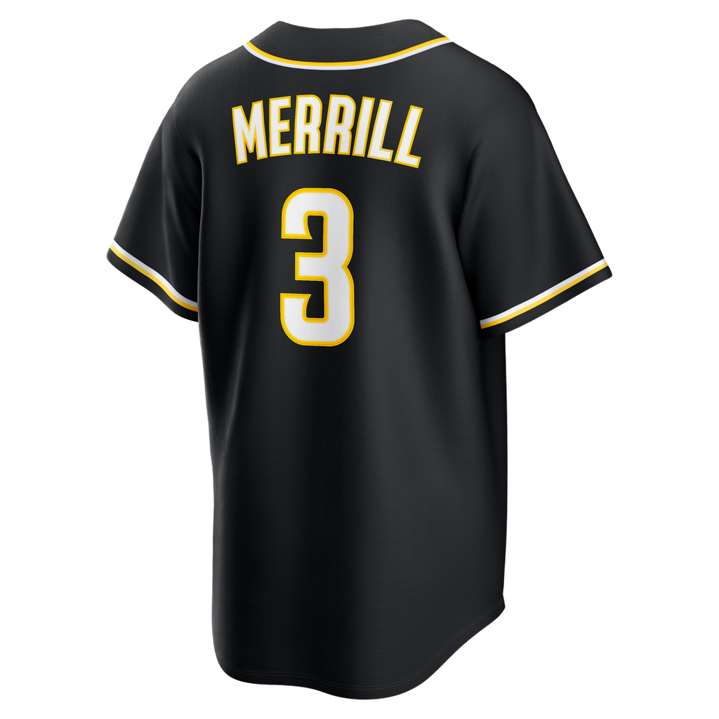 San Diego Padres Jackson Merrill Nike Fashion Replica Black Out Jersey product image 7, provided for visual reference and
