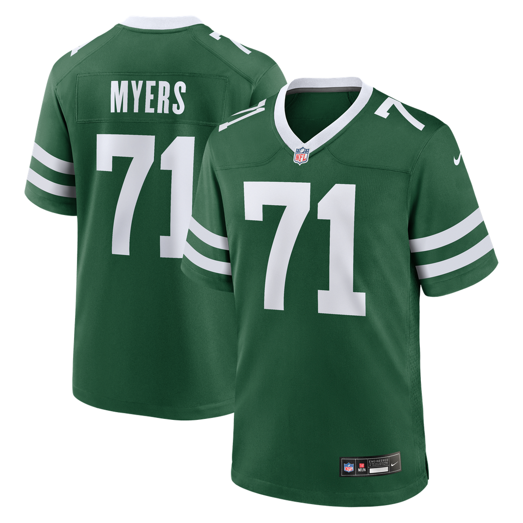 New York Jets Josh Myers Nike Legacy Green Team Game Jersey product image 1, provided for visual reference and product