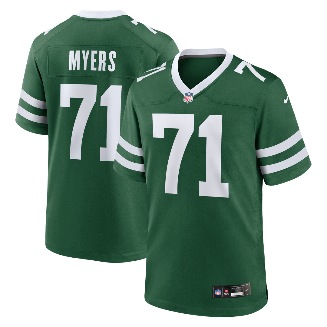New York Jets Josh Myers Nike Legacy Green Team Game Jersey product image 1, provided for visual reference and product