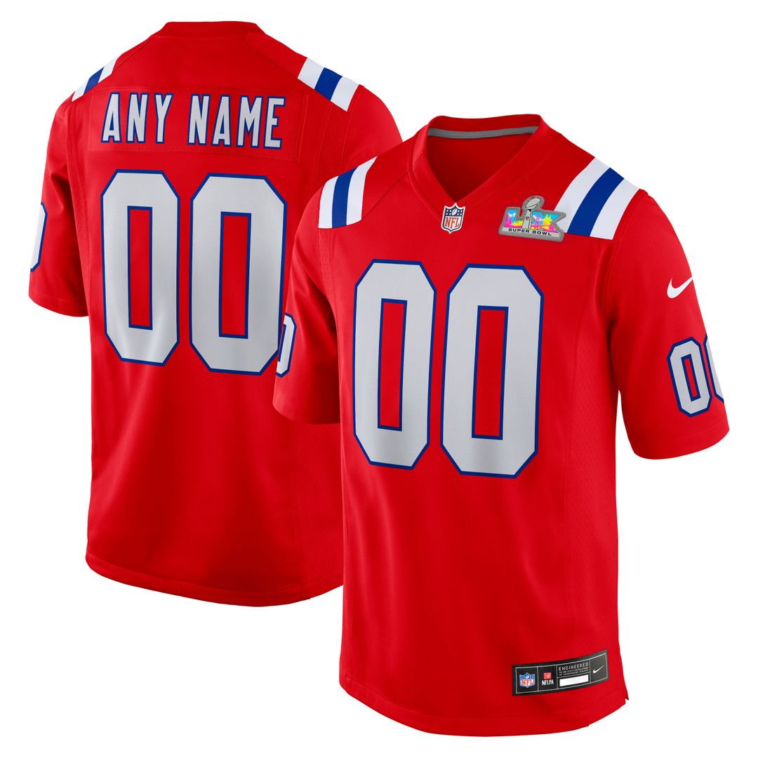 New England Patriots Nike Red Super Bowl LX Patch Custom Game Jersey product image 1, provided for visual reference and