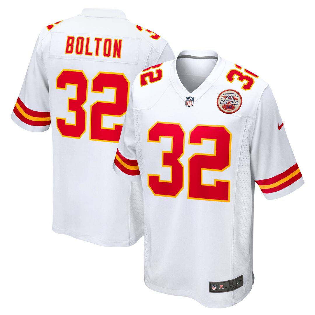 Kansas City Chiefs Nick Bolton Nike White Away Game Player Jersey product image 1, provided for visual reference and product