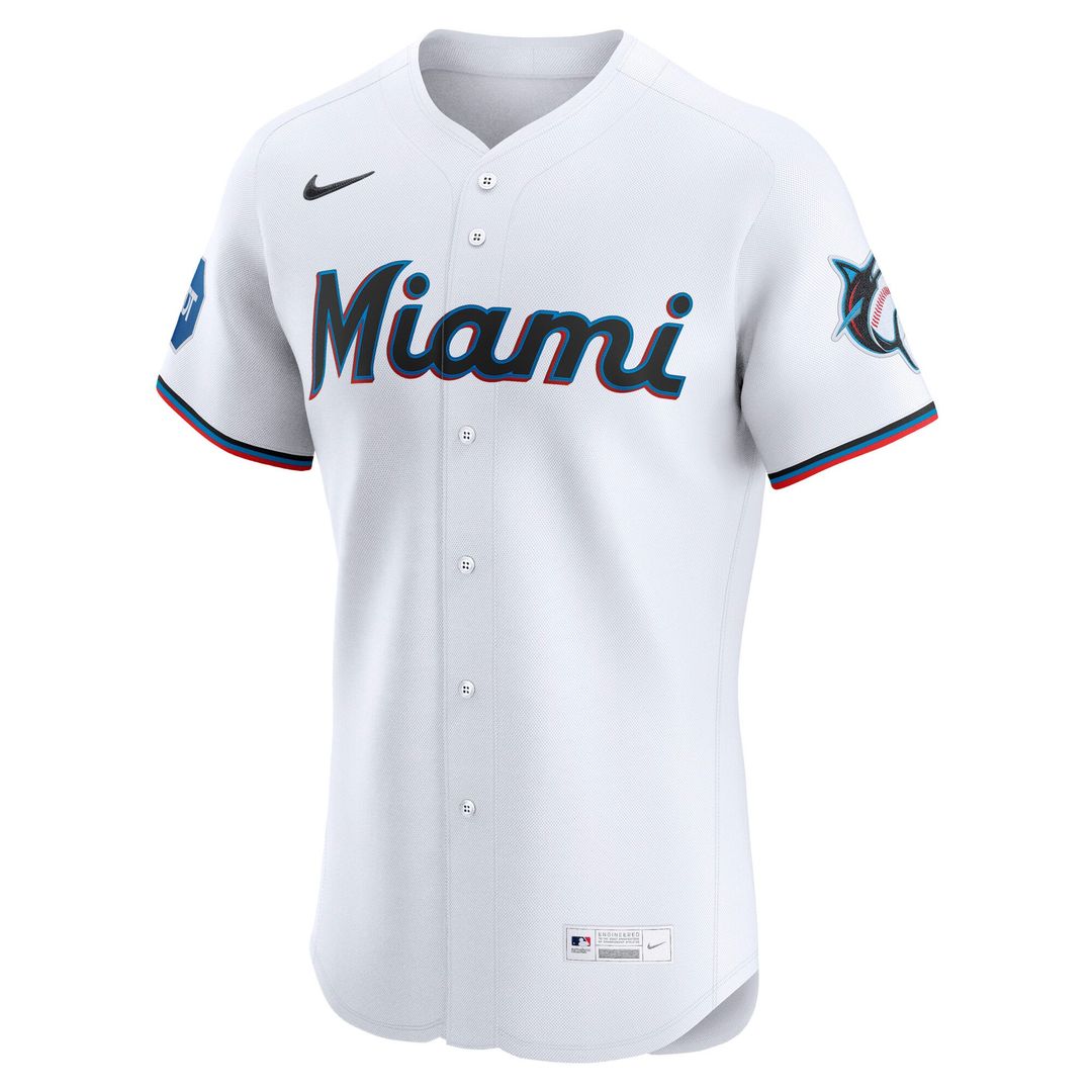 Miami Marlins Nike White Home Elite Jersey product image 5, provided for visual reference and product detail review