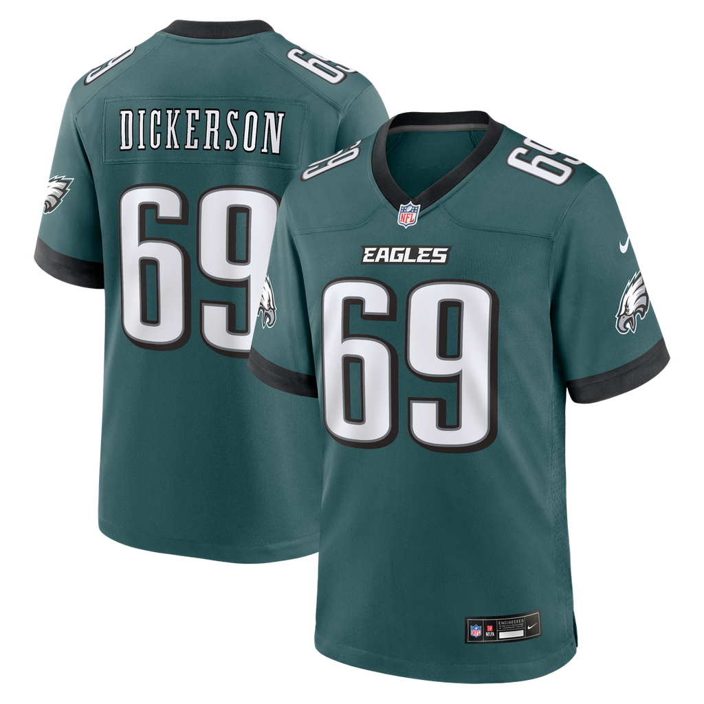 Philadelphia Eagles Landon Dickerson Nike Midnight Green Team Game Jersey product image 1, provided for visual reference and