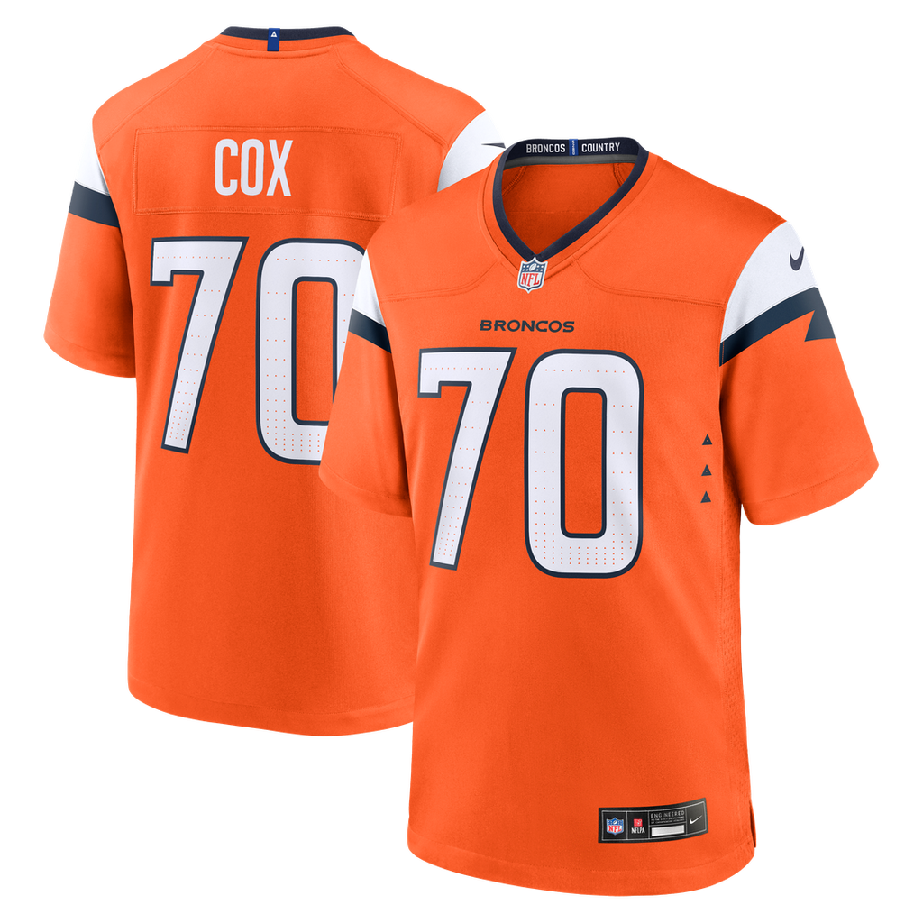 Denver Broncos Marques Cox Nike Orange Team Game Jersey product image 1, provided for visual reference and product detail