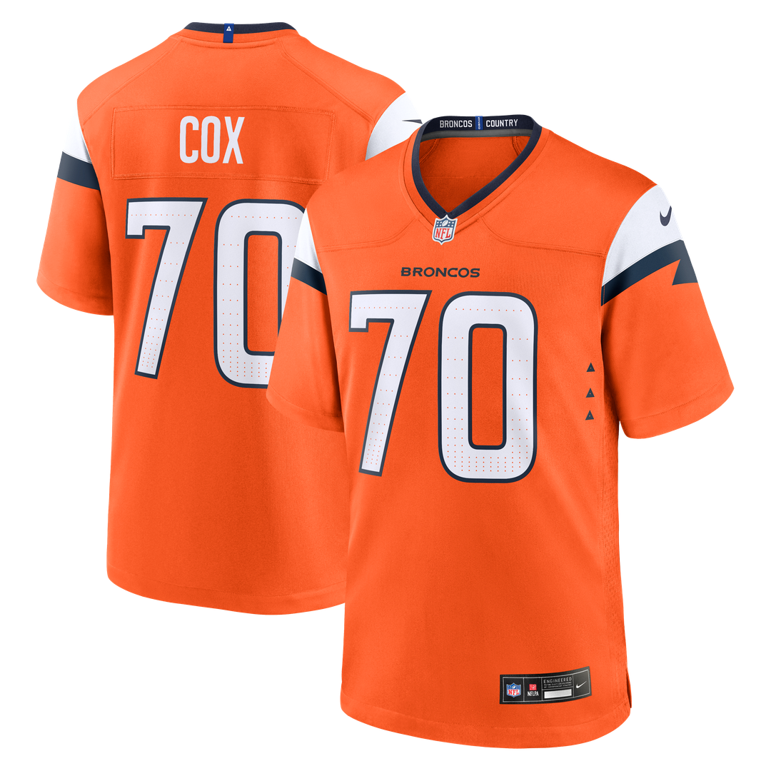 Denver Broncos Marques Cox Nike Orange Team Game Jersey product image 1, provided for visual reference and product detail