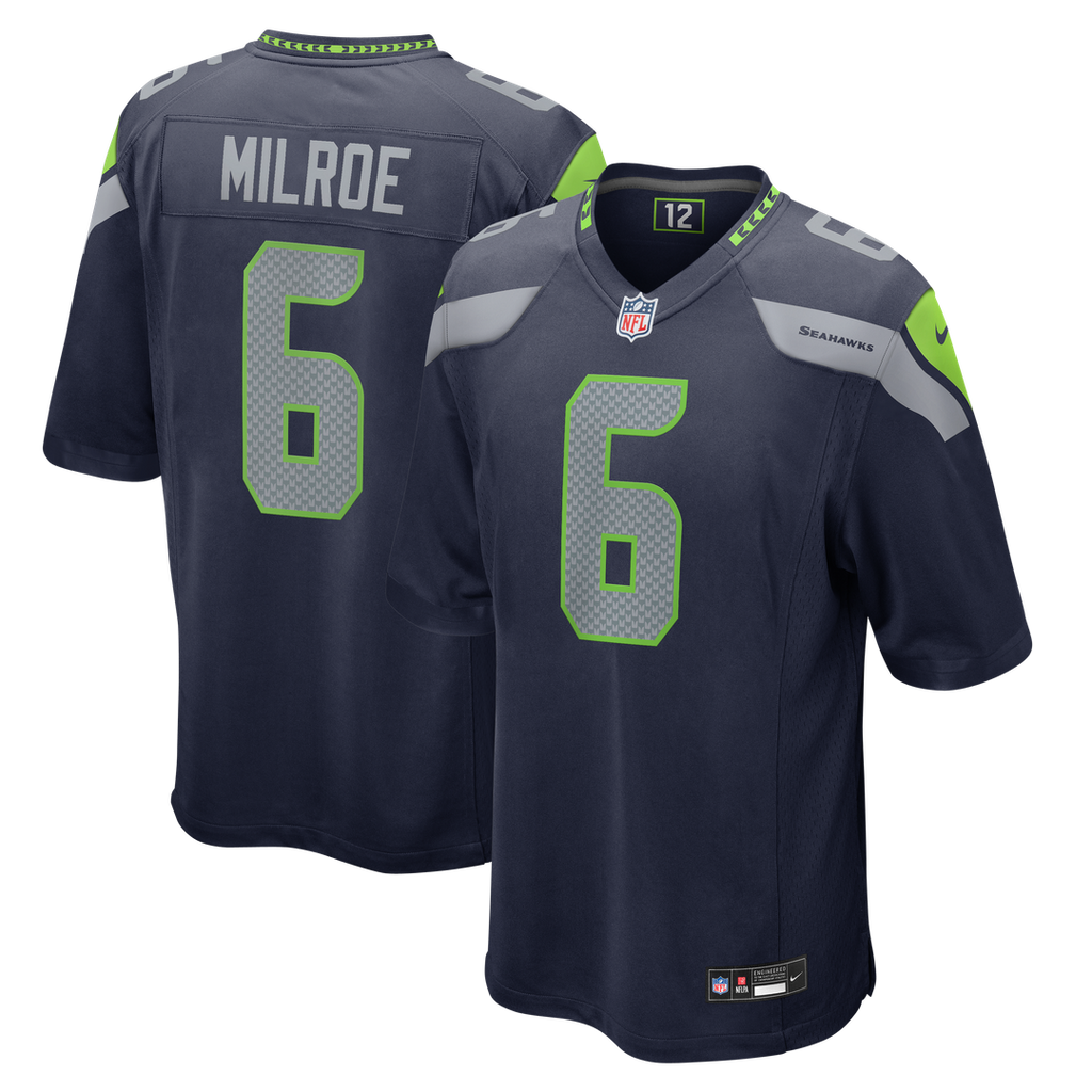 Seattle Seahawks Jalen Milroe Nike College Navy Team Game Jersey product image 1, provided for visual reference and product