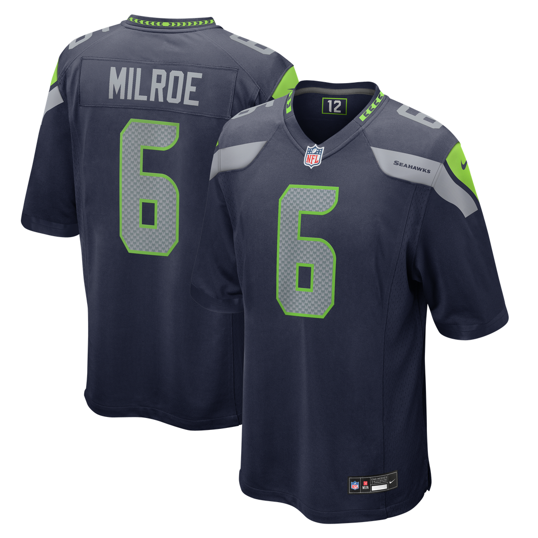 Seattle Seahawks Jalen Milroe Nike College Navy Team Game Jersey product image 1, provided for visual reference and product