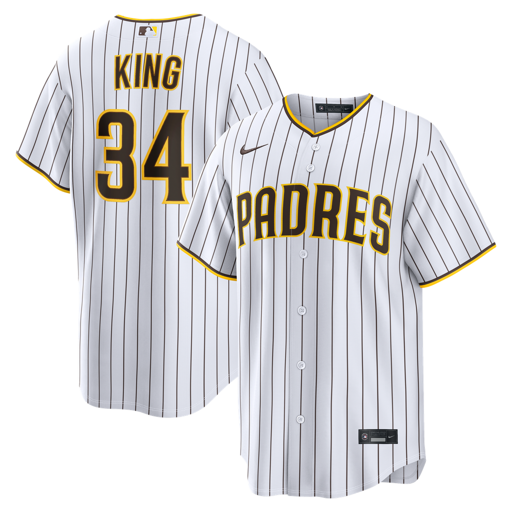 San Diego Padres Michael King Nike White Home Replica Jersey product image 1, provided for visual reference and product