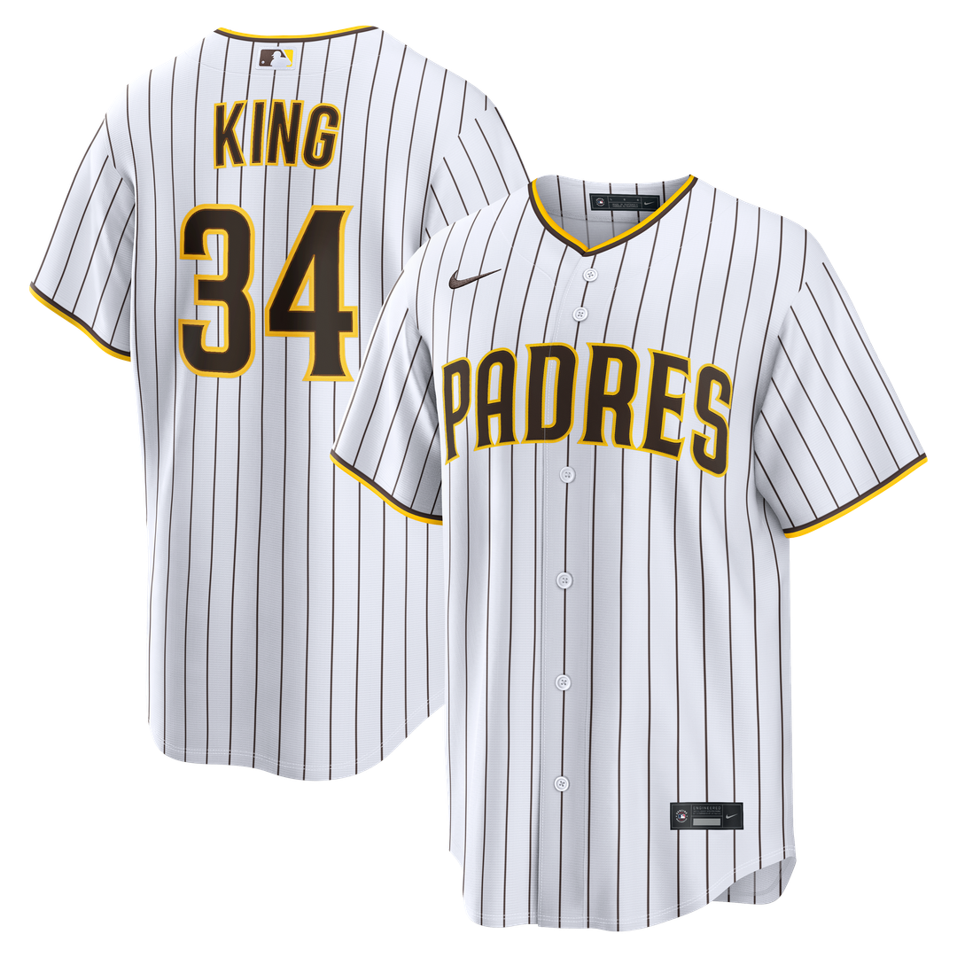 San Diego Padres Michael King Nike White Home Replica Jersey product image 1, provided for visual reference and product