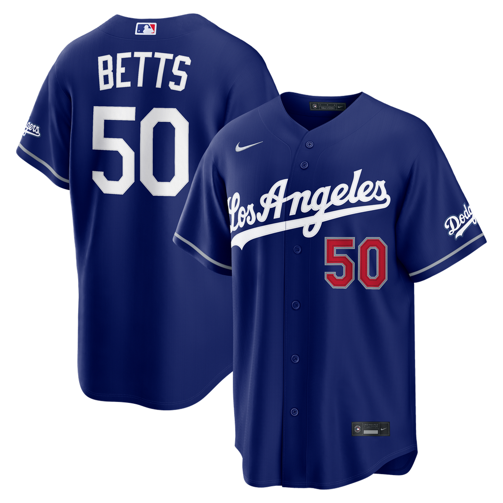 Los Angeles Dodgers Mookie Betts Nike Royal Alternate Stadium Jersey product image 1, provided for visual reference and
