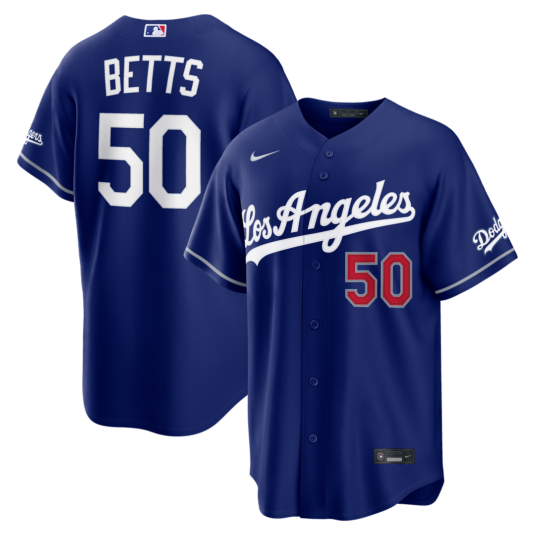 Los Angeles Dodgers Mookie Betts Nike Royal Alternate Stadium Jersey product image 1, provided for visual reference and