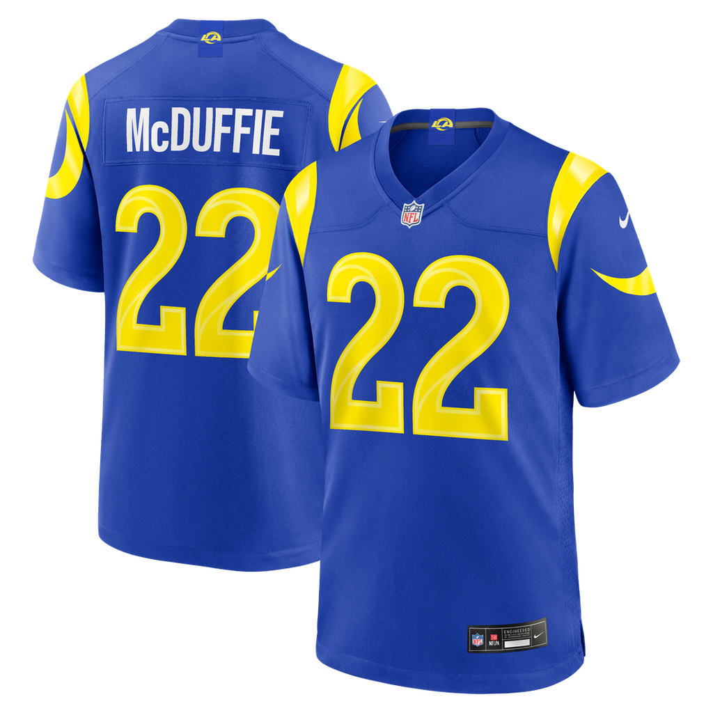 Los Angeles Rams Trent McDuffie Nike Royal Team Game Player Jersey product image 1, provided for visual reference and