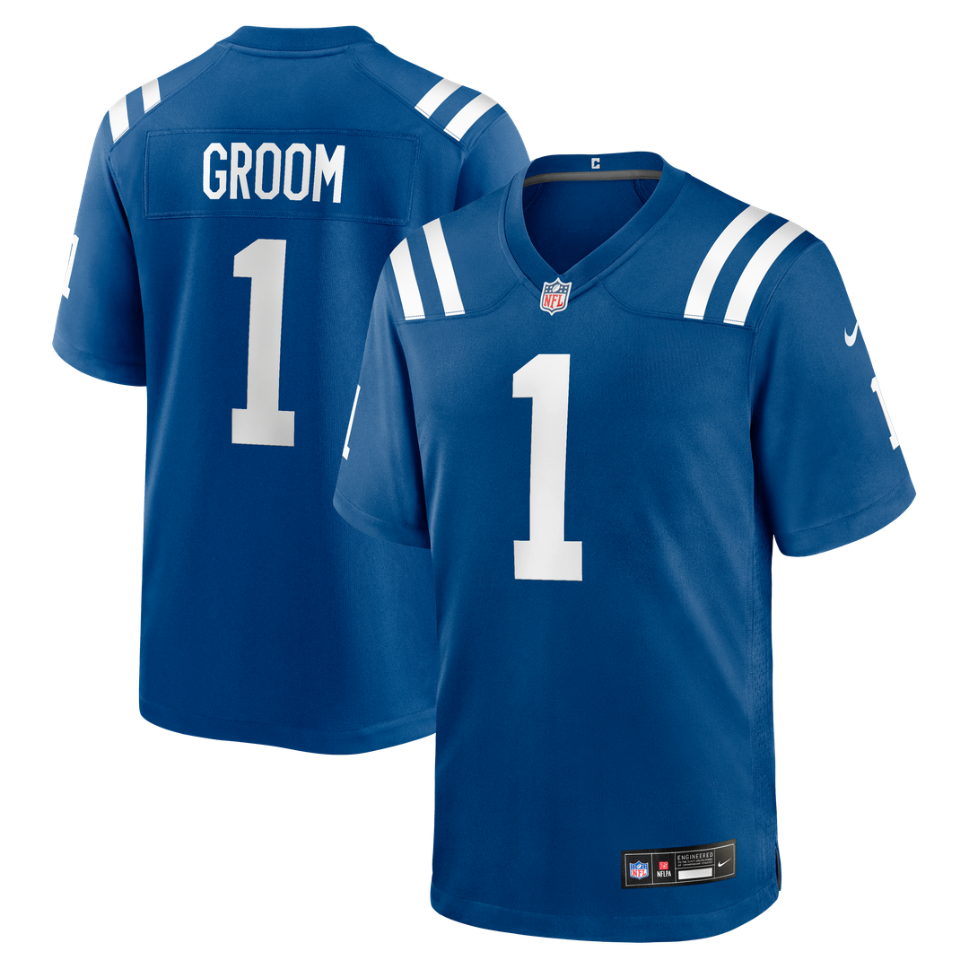 Indianapolis Colts Number 1 Groom Nike Royal Game Jersey product image 1, provided for visual reference and product detail