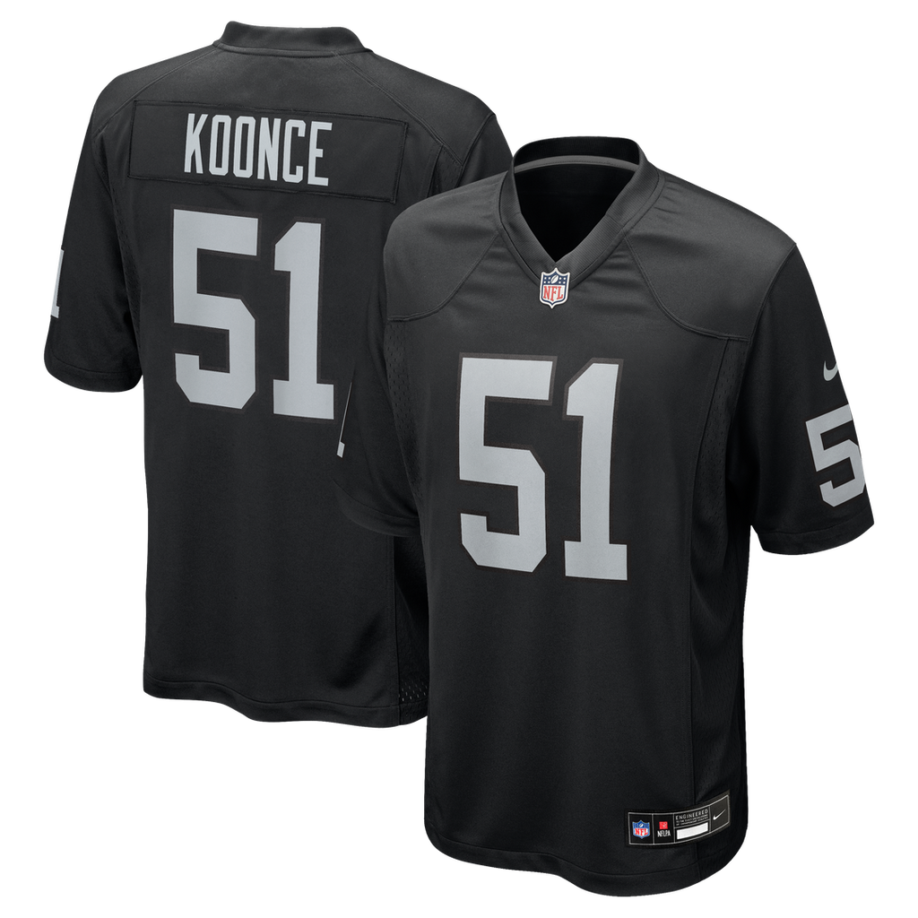Las Vegas Raiders Malcolm Koonce Nike Black Game Jersey product image 1, provided for visual reference and product detail