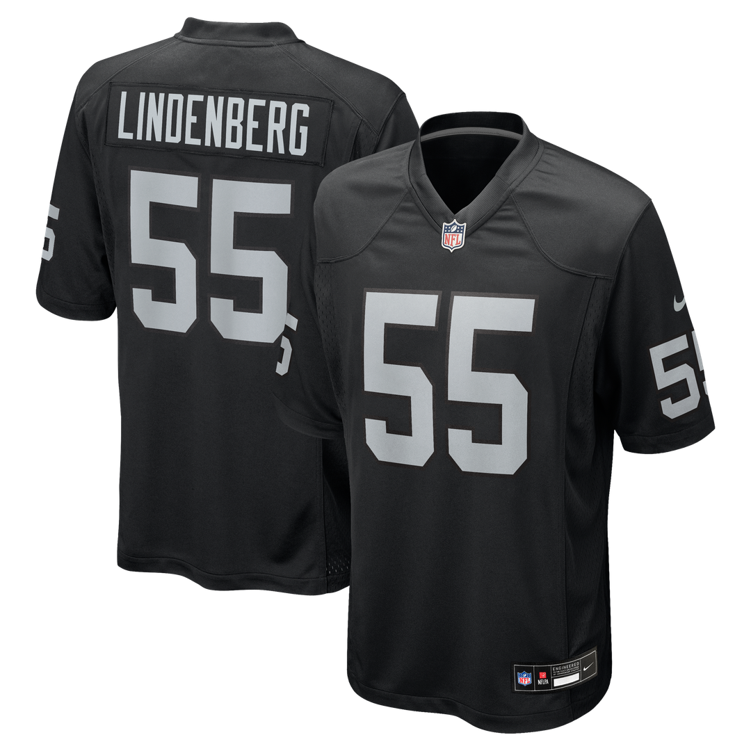 Las Vegas Raiders Cody Lindenberg Nike Black Team Game Jersey product image 1, provided for visual reference and product