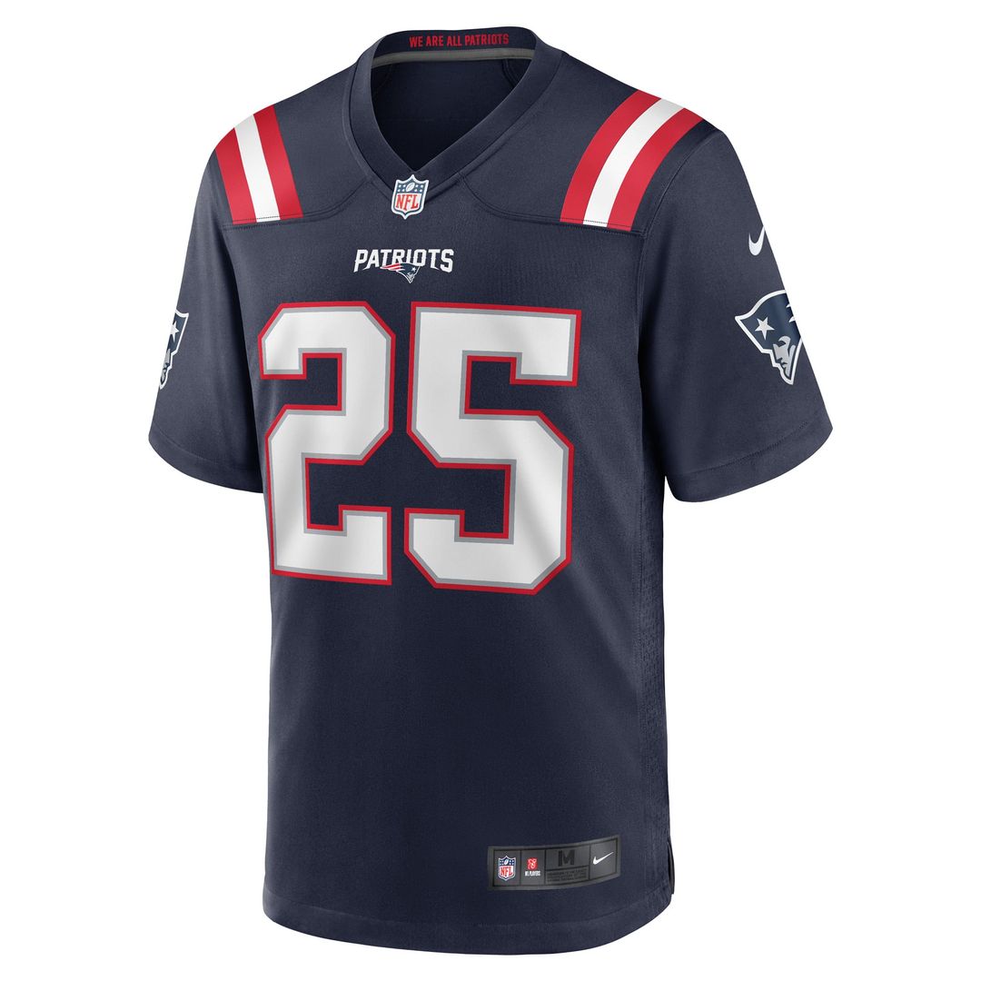 New England Patriots Marcus Jones Nike Navy Game Player Jersey product image 2, provided for visual reference and product