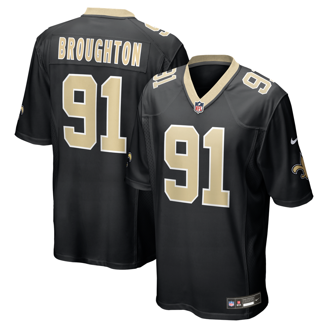 New Orleans Saints Vernon Broughton Nike Black Team Game Jersey product image 1, provided for visual reference and product
