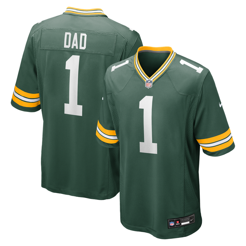 Green Bay Packers Number 1 Dad Nike Green Game Jersey product image 1, provided for visual reference and product detail