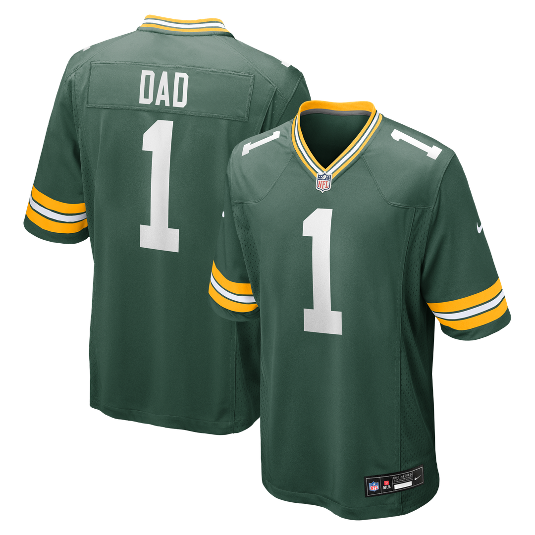 Green Bay Packers Number 1 Dad Nike Green Game Jersey product image 1, provided for visual reference and product detail