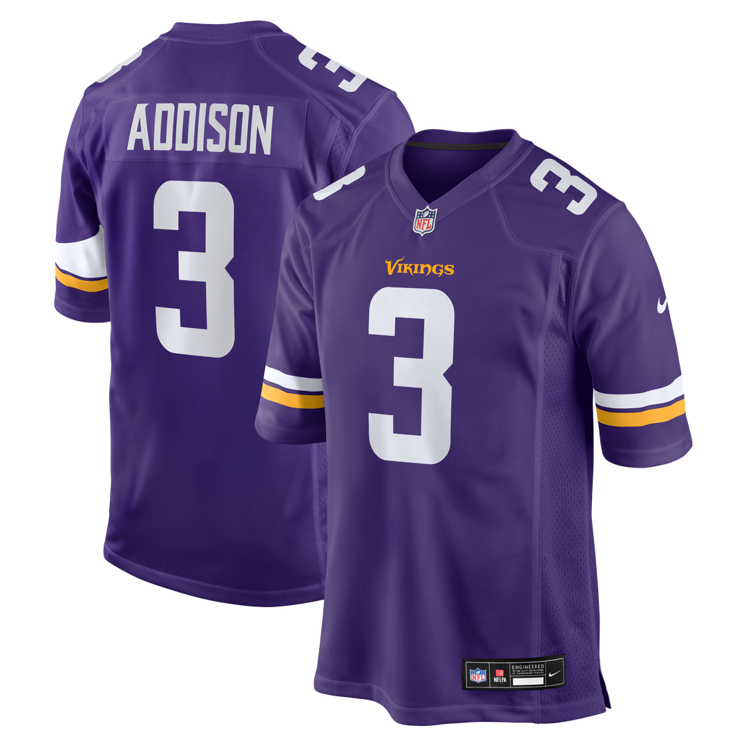 Minnesota Vikings Jordan Addison Nike Purple Game Jersey product image 9, provided for visual reference and product detail