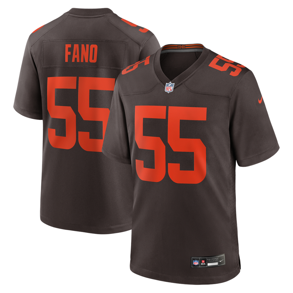 Cleveland Browns Spencer Fano Nike Brown Alternate Game Jersey product image 1, provided for visual reference and product