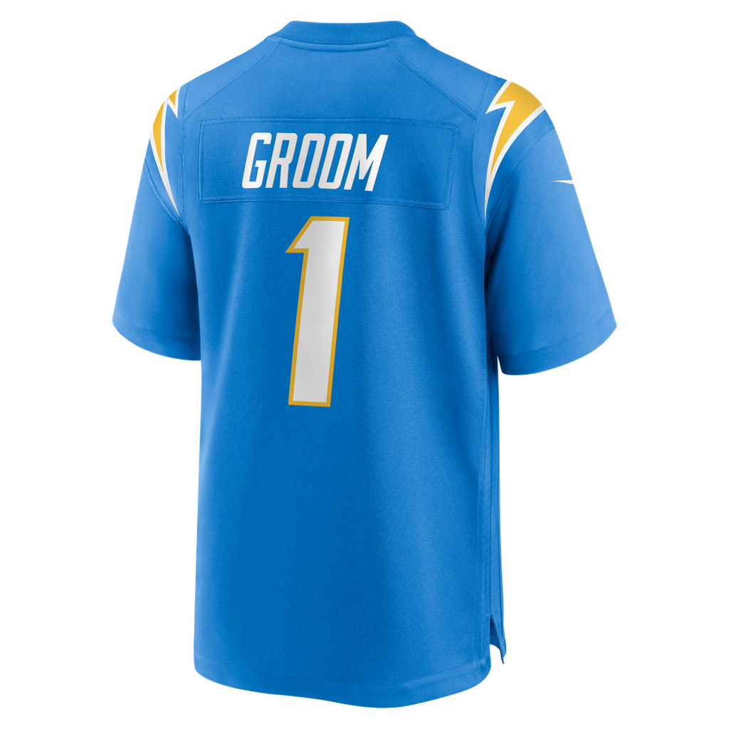 Los Angeles Chargers Number 1 Groom Nike Powder Blue Game Jersey product image 3, provided for visual reference and product