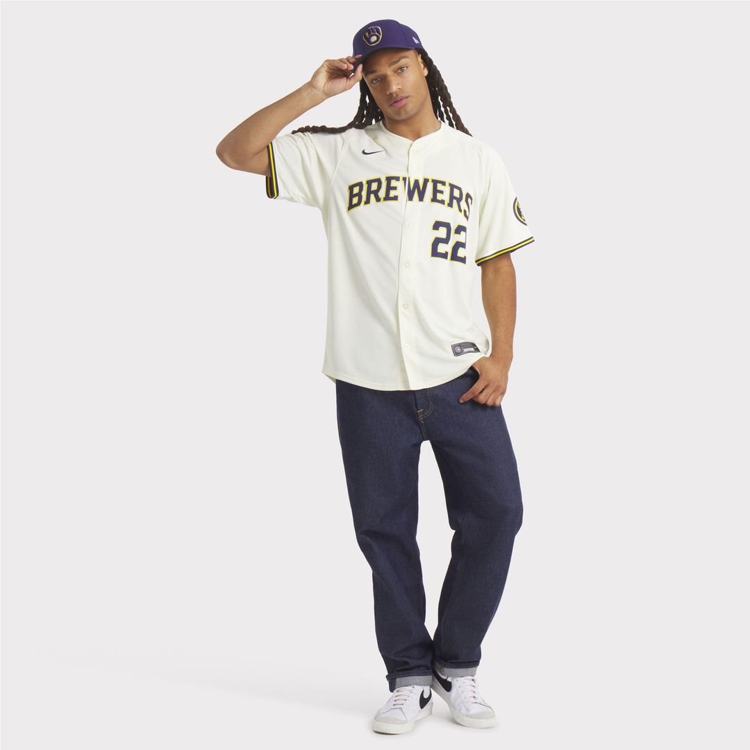 Milwaukee Brewers Christian Yelich Nike Cream Home Limited Player Jersey product image 6, provided for visual reference and