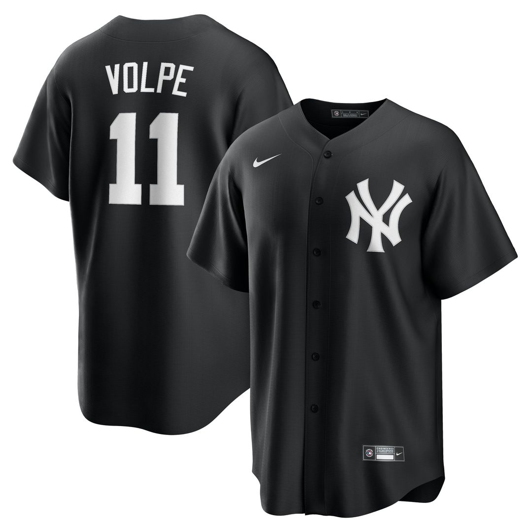 New York Yankees Anthony Volpe Nike Black Fashion Replica Player Jersey product image 1, provided for visual reference and