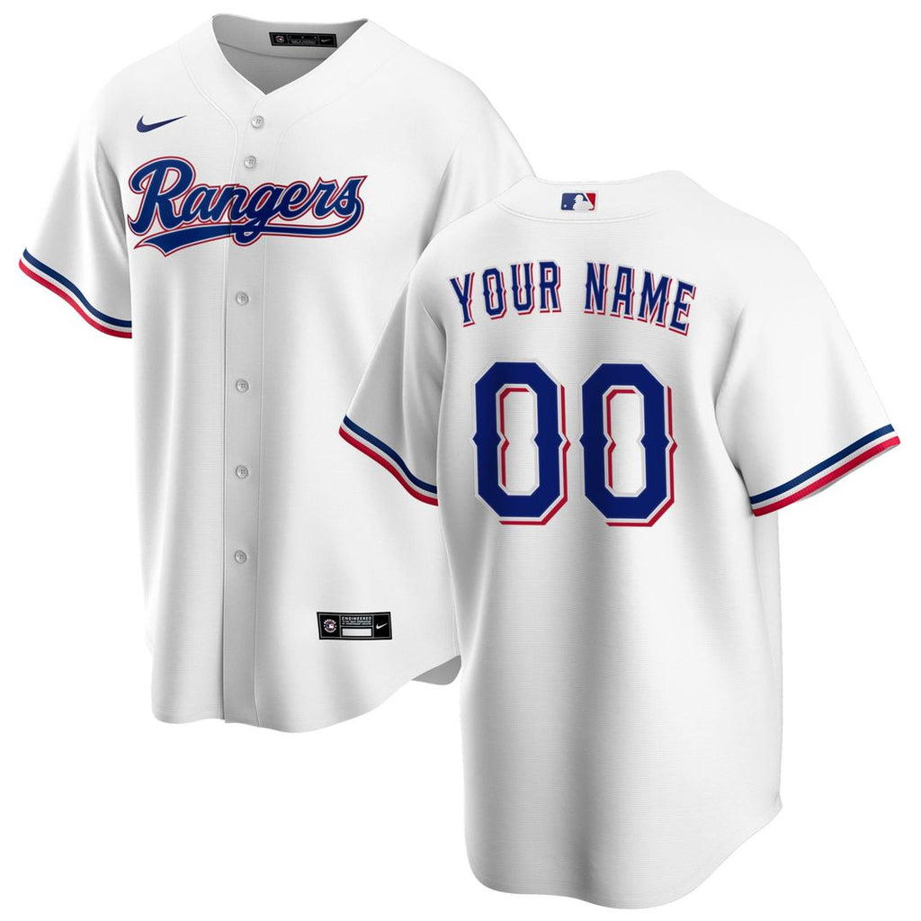 Texas Rangers Nike White Home Replica Custom Jersey product image 1, provided for visual reference and product detail review