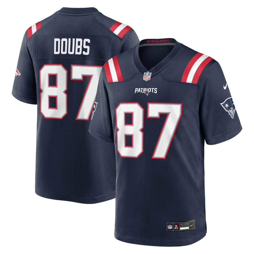 New England Patriots Romeo Doubs Nike Navy Game Jersey product image 1, provided for visual reference and product detail