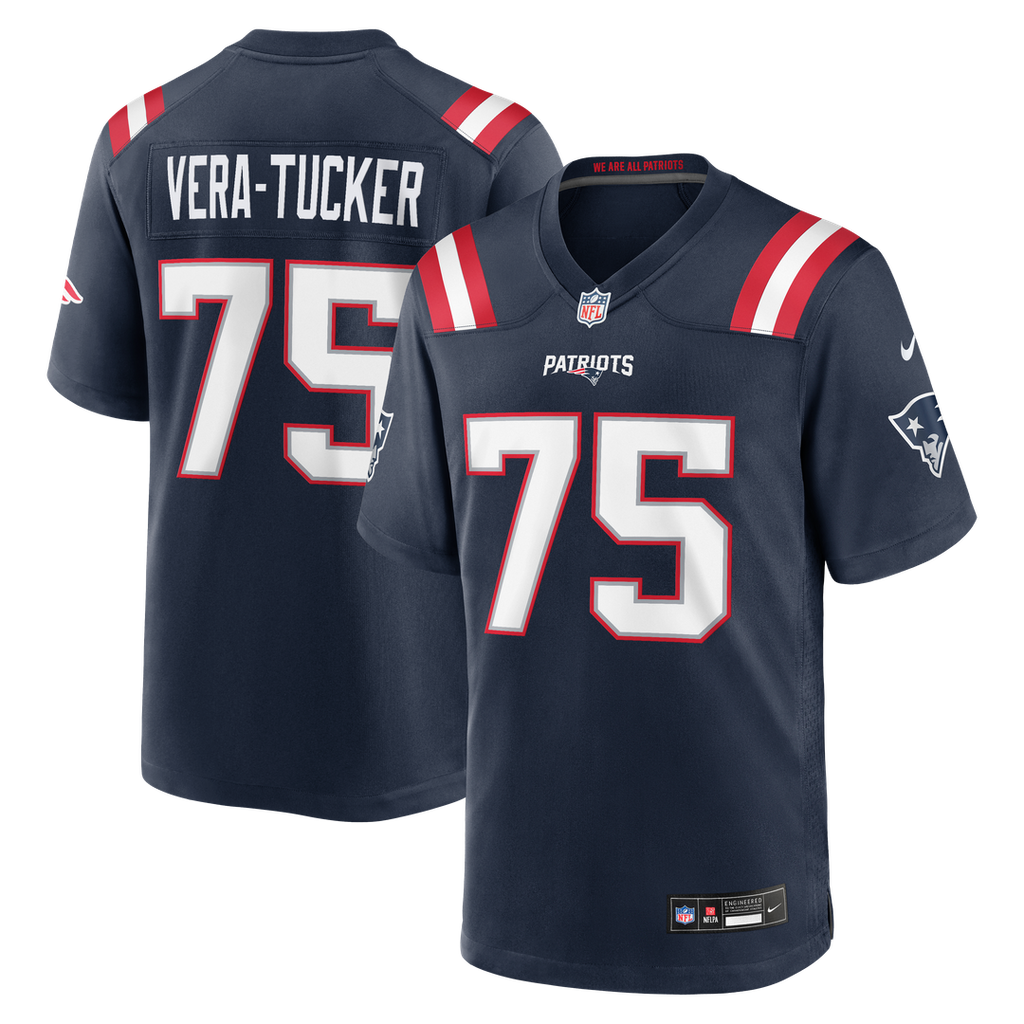 New England Patriots Alijah Vera-Tucker Nike Navy Team Game Jersey product image 1, provided for visual reference and