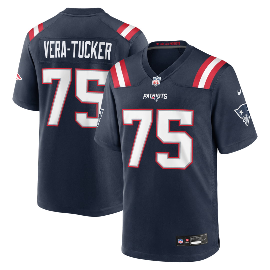 New England Patriots Alijah Vera-Tucker Nike Navy Team Game Jersey product image 1, provided for visual reference and