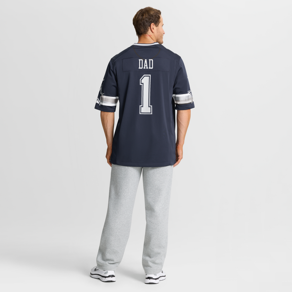 Dallas Cowboys Number 1 Dad Nike Navy Game Jersey product image 8, provided for visual reference and product detail review