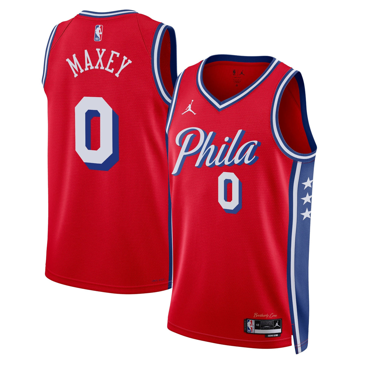 Philadelphia 76ers Jordan Statement Edition Swingman Jersey - Red - Tyrese Maxey - Unisex product image 1, provided for